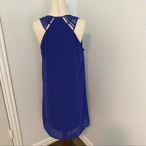 UA LA Cut Out Lattice Detail Dress Sleeveless Sexy Blue Purple Silk Midi SZ L